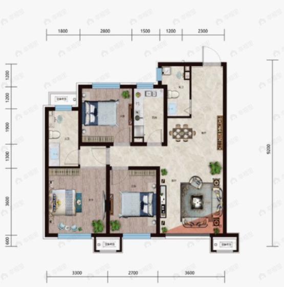 七星壹号3室2厅2卫户型图