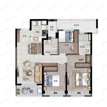 圆尊府3室2厅2卫户型图