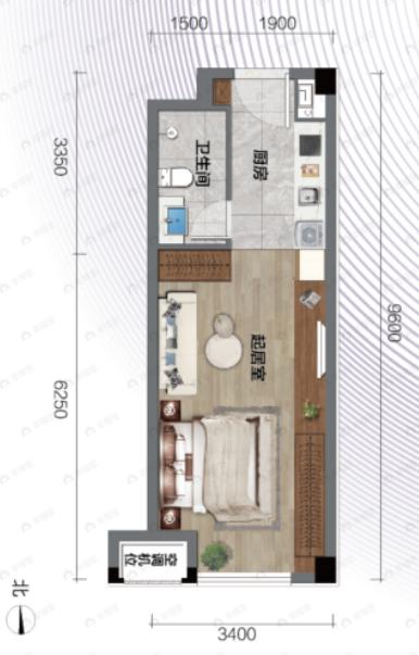 保利天禧π公馆1室1厅1卫户型图