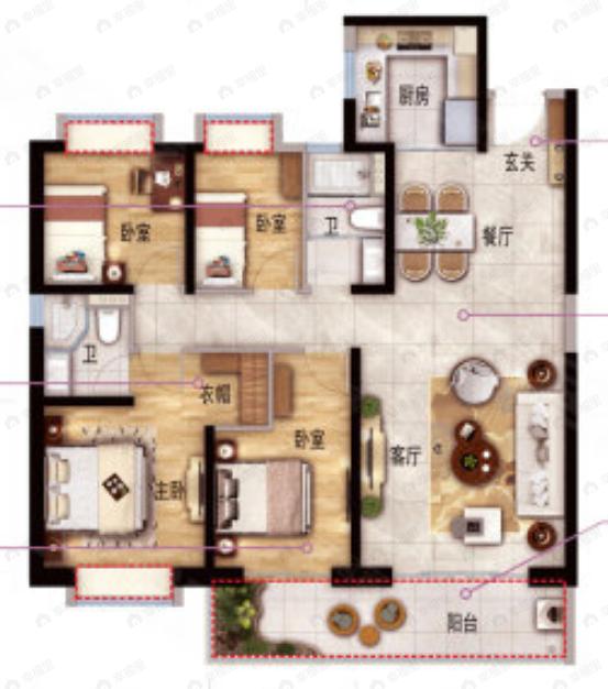 碧桂园云南映象云彩4室2厅2卫户型图