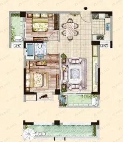 蓝郡国际2室2厅1卫户型图