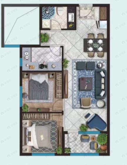 汇豪公园里2室2厅1卫户型图