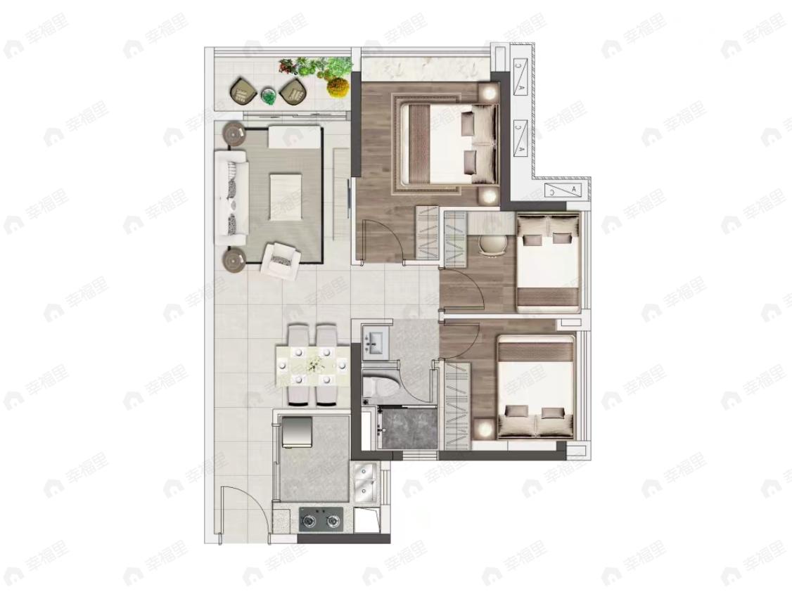 珠实公交花城云著3室2厅1卫户型图