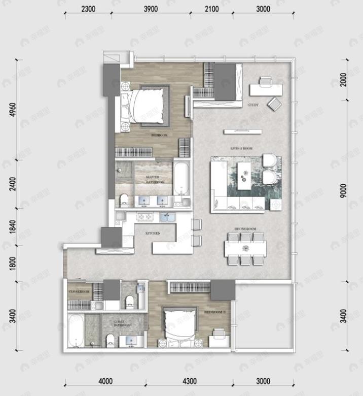 世豪翡丽2室2厅2卫户型图