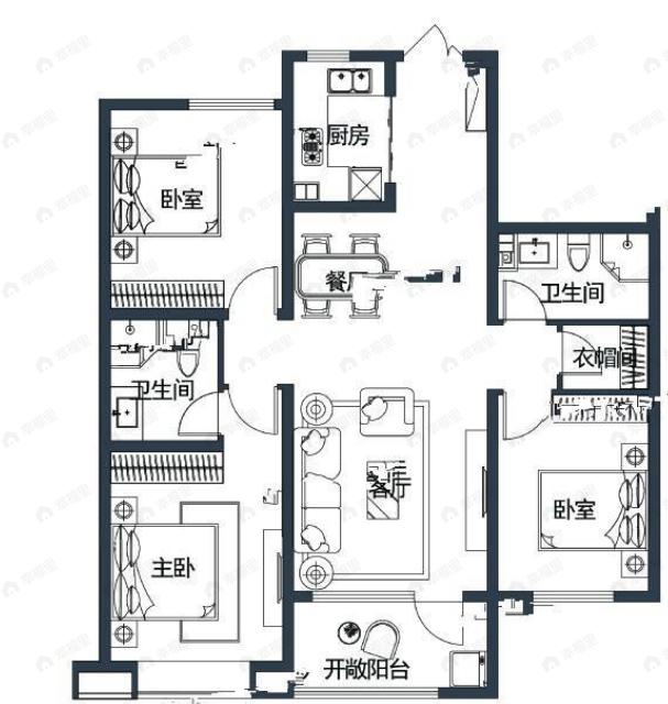 远洋繁花里3室2厅2卫户型图