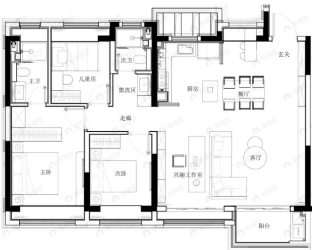 中国铁建星樾云涧3室2厅2卫户型图