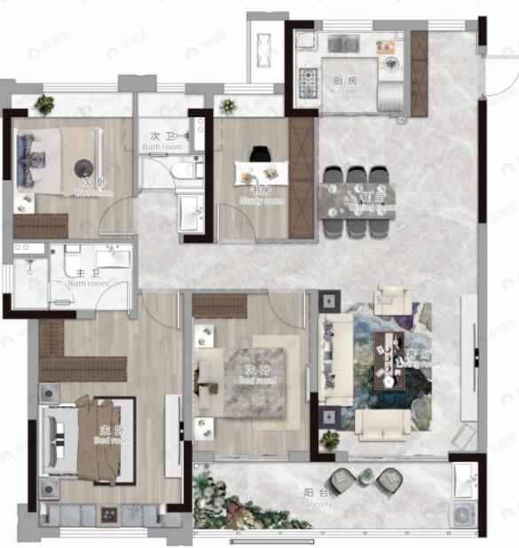 信达新外滩4室2厅2卫户型图