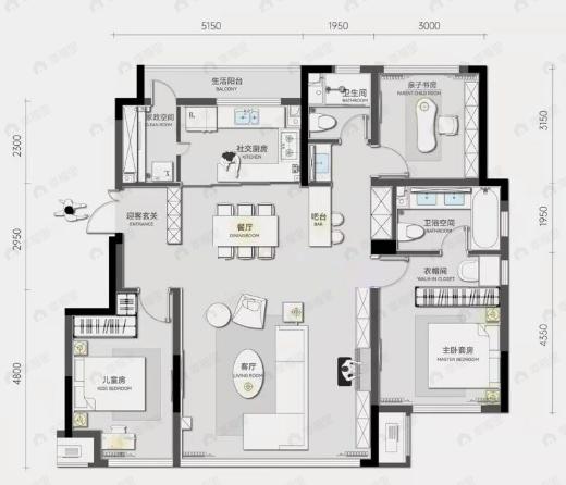金地九阙台3室2厅2卫户型图