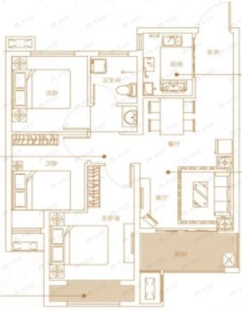 绿博福苑3室2厅1卫户型图