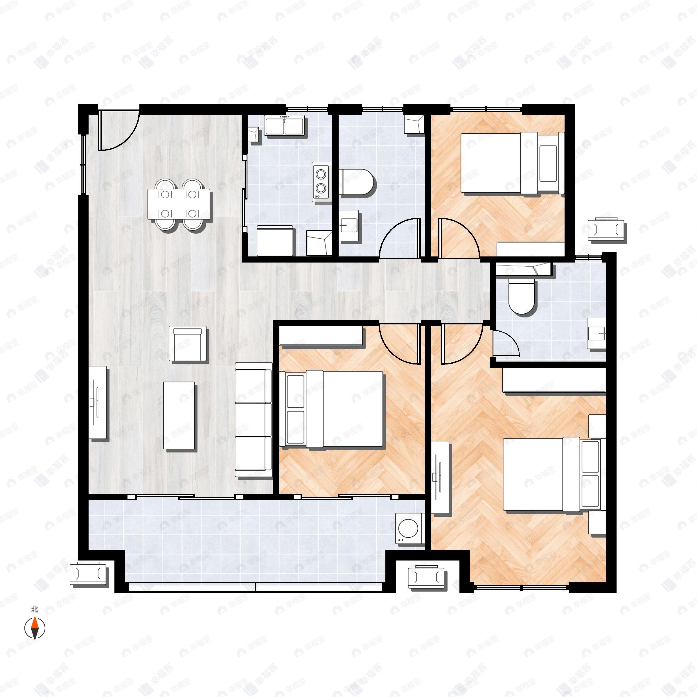 3室2厅2卫建面111平南户型图