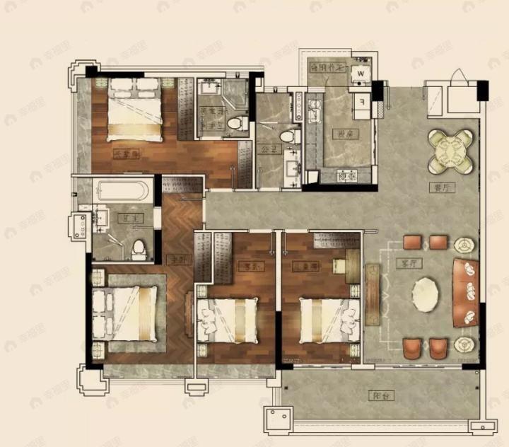 方圆流花月岛4室2厅3卫户型图