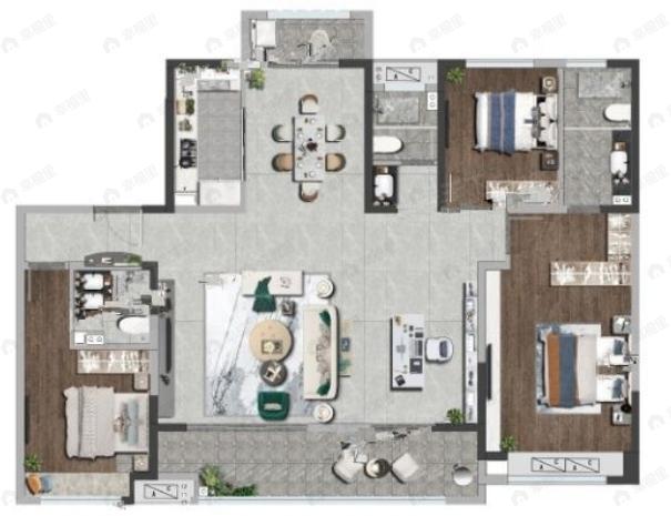 上河雲璟3室2厅3卫户型图