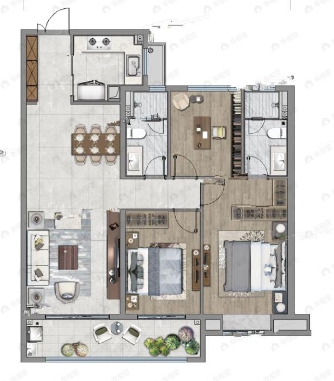 龙湖天玺3室2厅2卫户型图