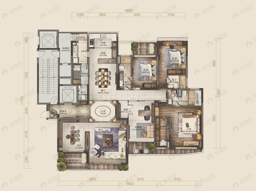 西关海5室2厅4卫户型图