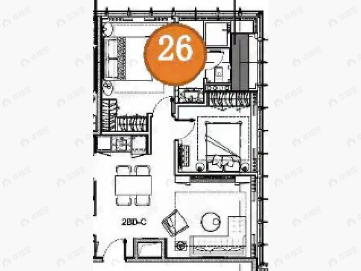 嘉裕中心J公馆2室2厅2卫户型图