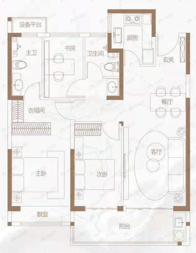 美盛金水印3室2厅2卫户型图