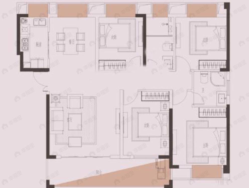 4室2厅2卫建面140平南|北户型图