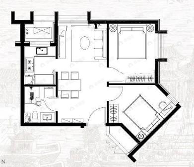中交海河公馆2室1厅1卫户型图