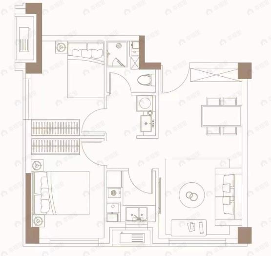 金地保利招商星光照澜2室1厅1卫户型图
