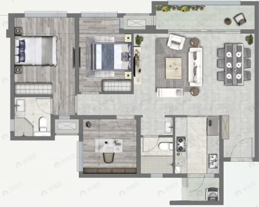 保利和光尘樾3室2厅2卫户型图