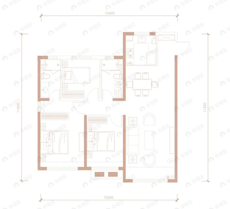 中海寰宇天下3室2厅2卫户型图