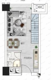 深石汉华锦上城2期1室1厅1卫户型图