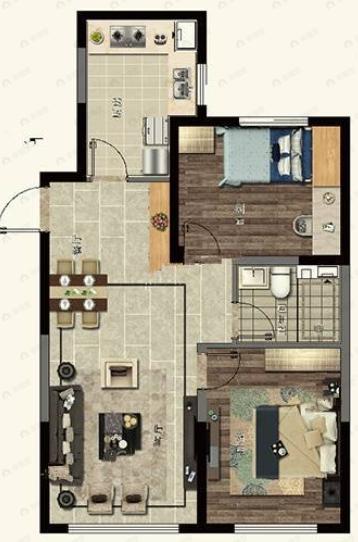 民安海逸康城2室2厅1卫户型图