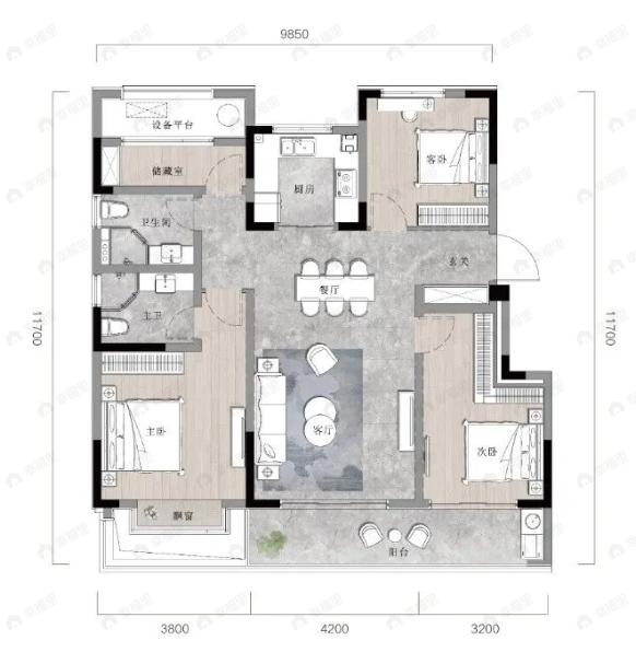 如沐清晖城3室2厅2卫户型图