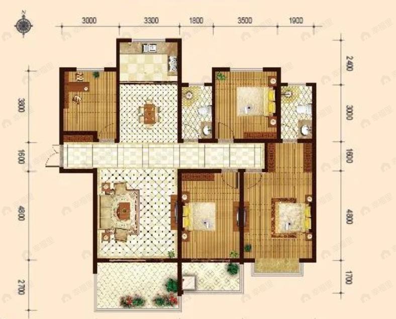 大运外滩玺园4室2厅2卫户型图