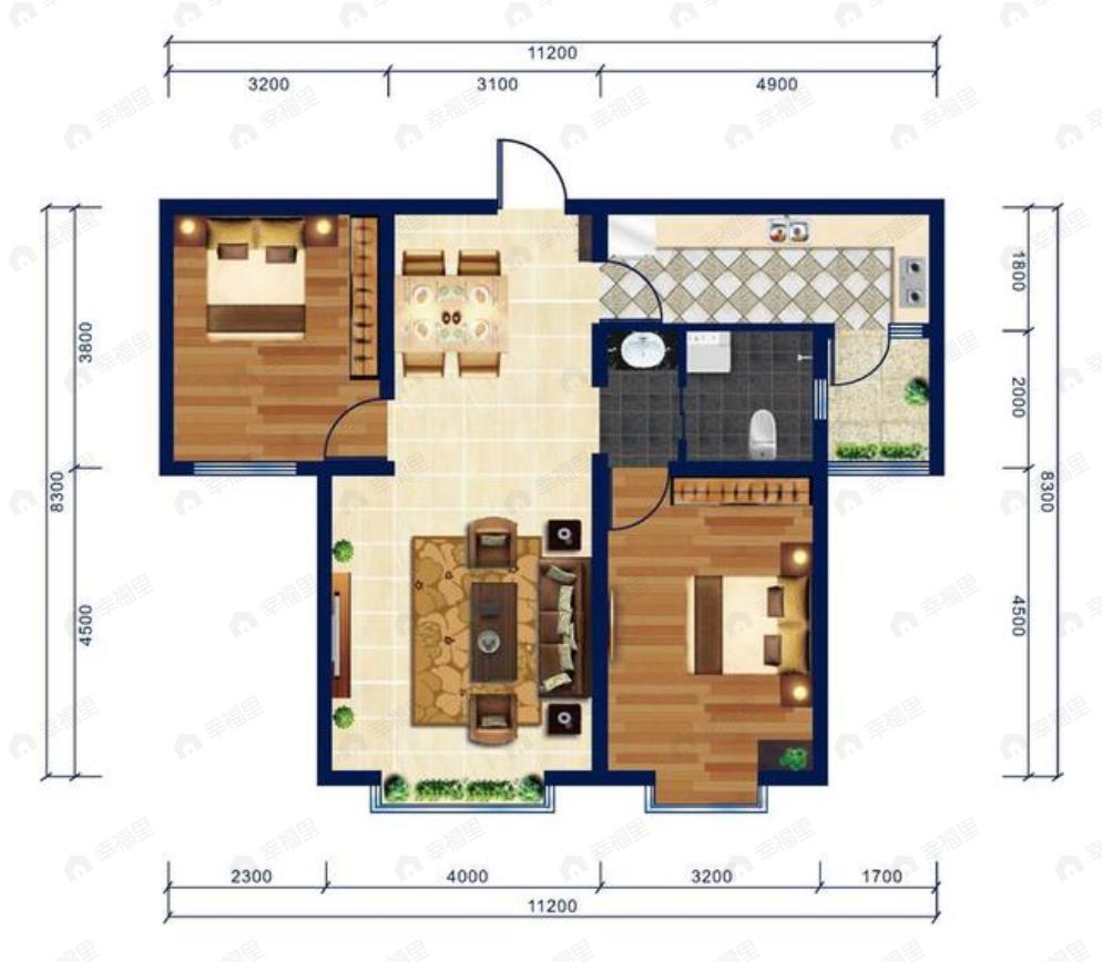 2室2厅1卫建面91平户型图