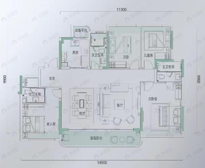 德商彰泰佳兆业翡丽天玺4室2厅3卫户型图