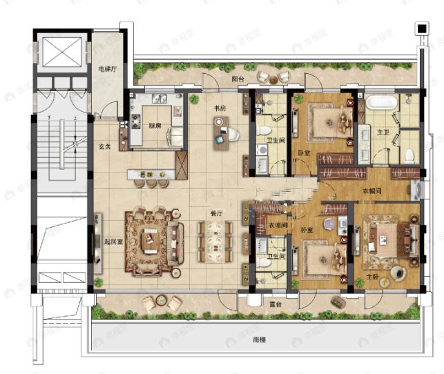 青建金尊府4室2厅3卫户型图