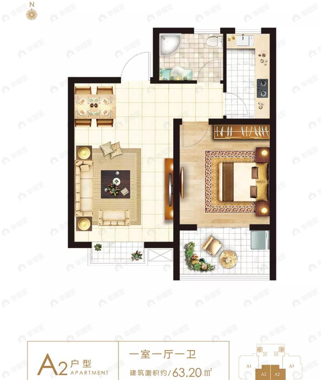 直隶新城1室1厅1卫户型图