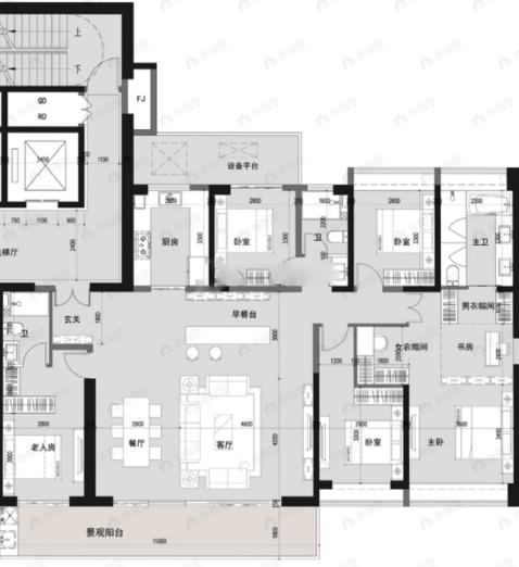 世茂滨江壹号5室2厅3卫户型图