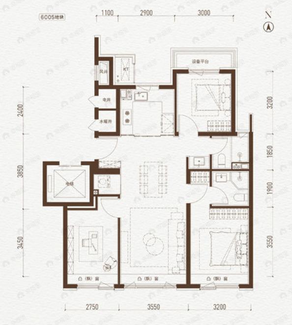 西红门橡树湾三期3室2厅2卫户型图