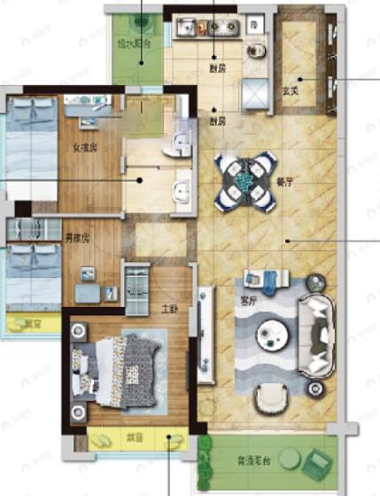 碧桂园明珠花园3室2厅1卫户型图