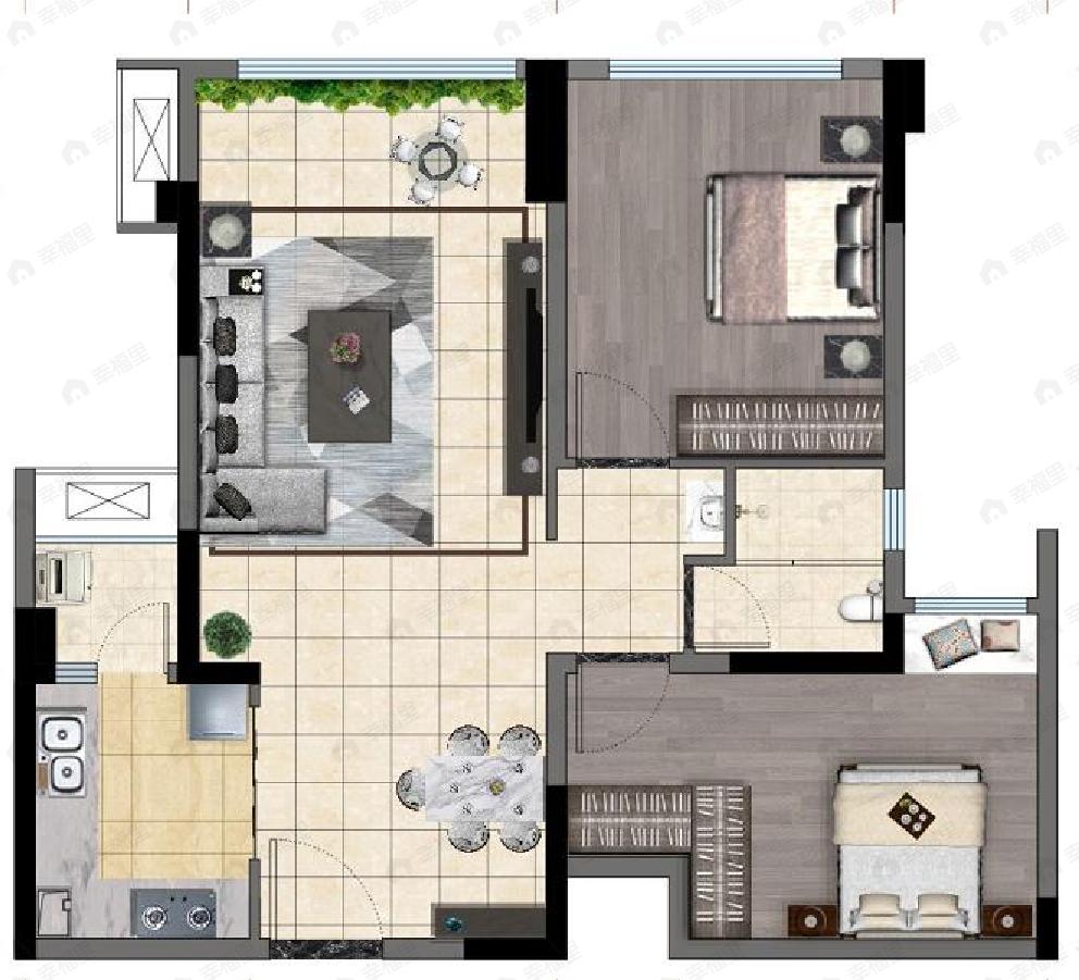 和裕晶河湾2室2厅1卫户型图