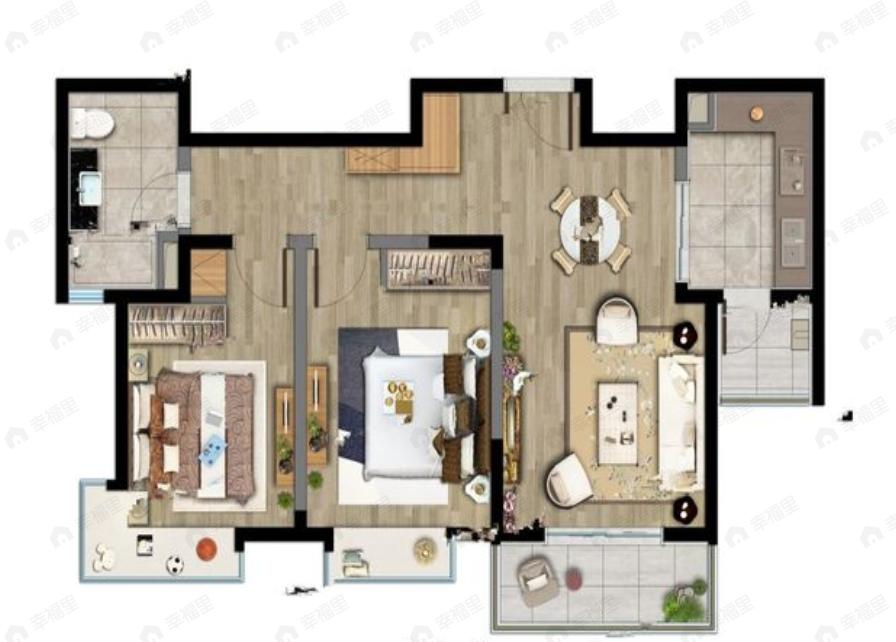 2室2厅1卫建面101m²南户型图