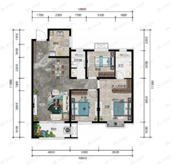 东亚国睿华庭3室2厅2卫户型图