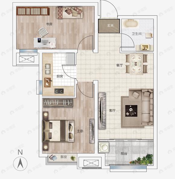 通用一城山河2室2厅1卫户型图