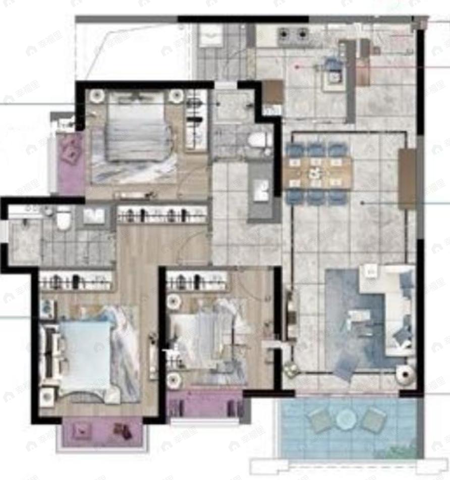 上悦天地3室2厅2卫户型图