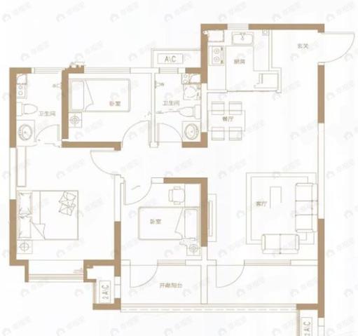 中国铁建·梧桐苑3室2厅2卫户型图