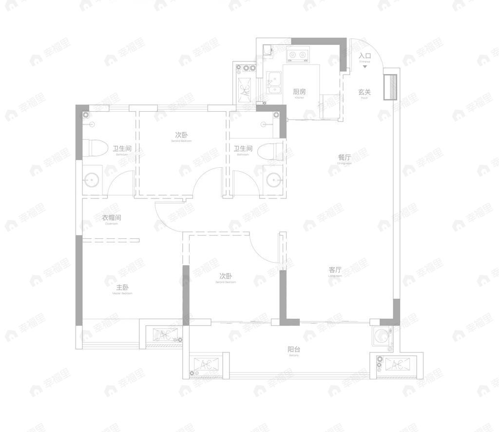 中航旭辉铂萃江屿3室2厅2卫户型图