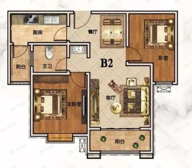 城市花园2室2厅1卫户型图