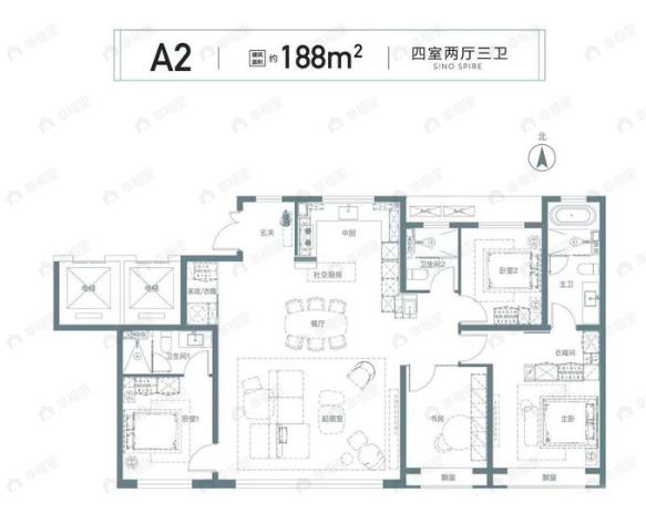北京瑞府4室2厅3卫户型图