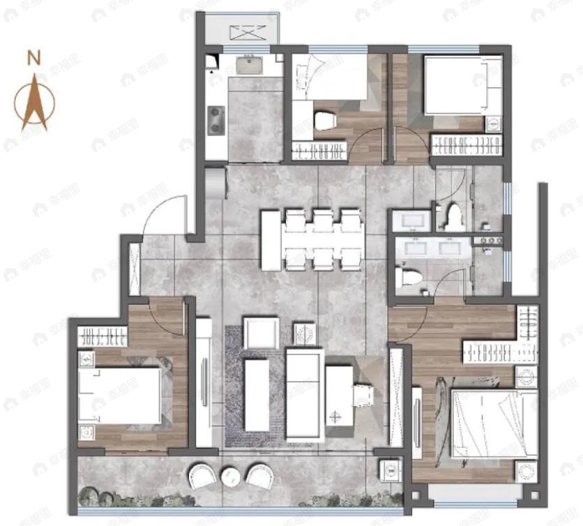 4室2厅2卫建面126平户型图