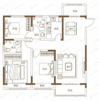 鑫联文景苑3室2厅2卫户型图