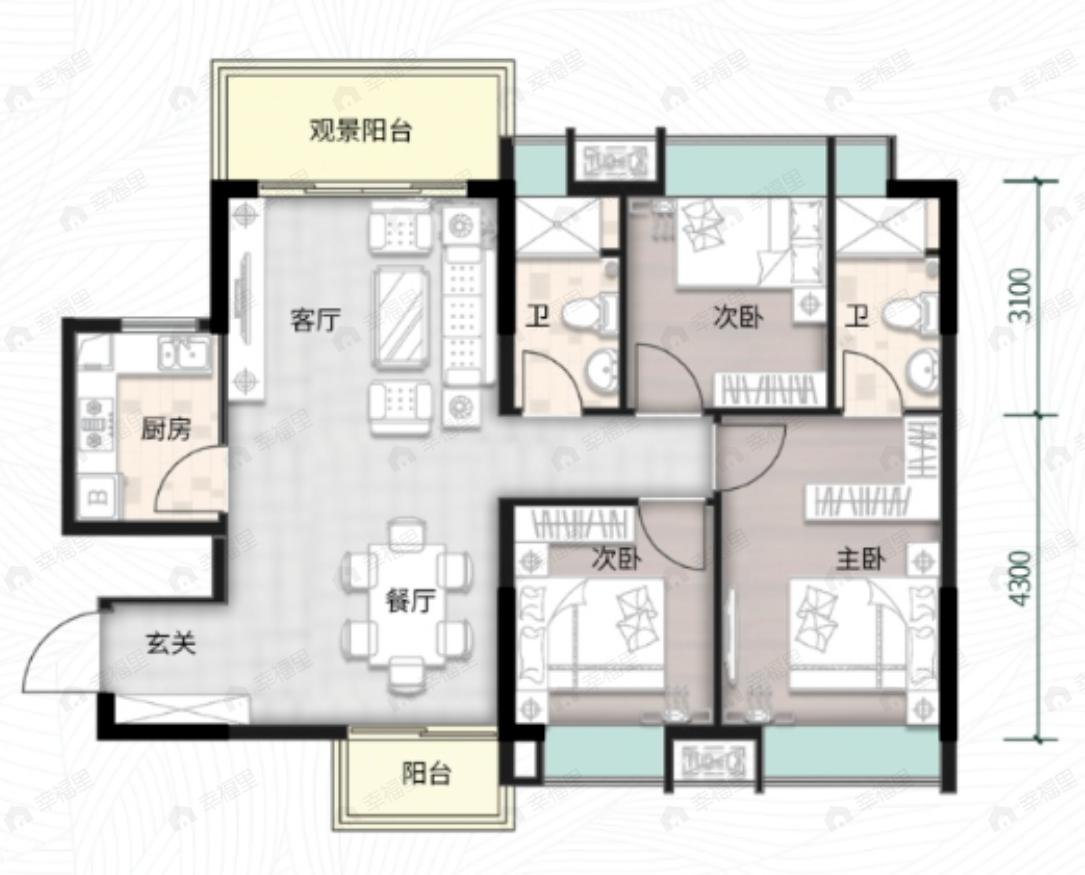 义兴壹品3室2厅2卫户型图