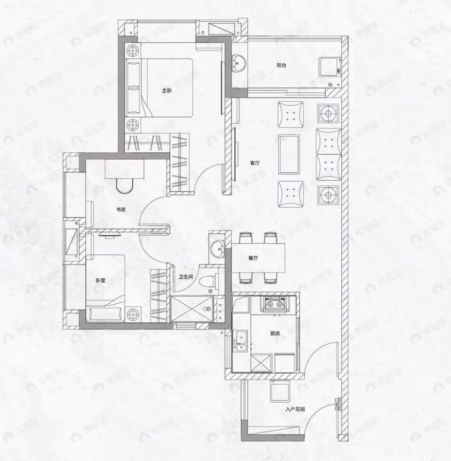 中国铁建海语熙岸3室2厅1卫户型图