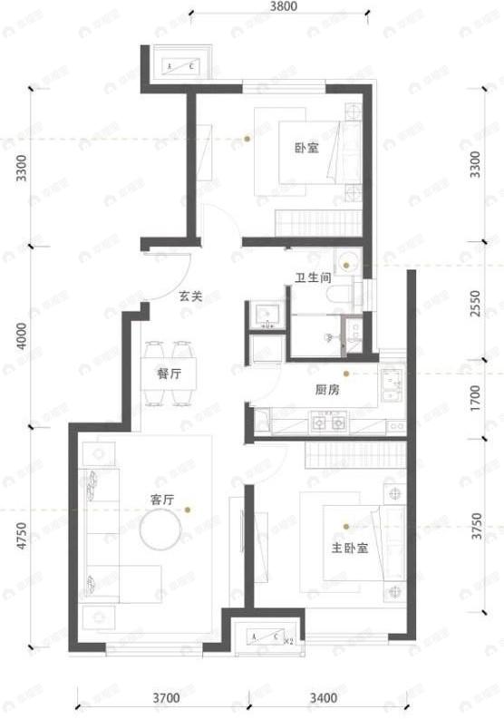 金茂北京国际社区2室2厅1卫户型图